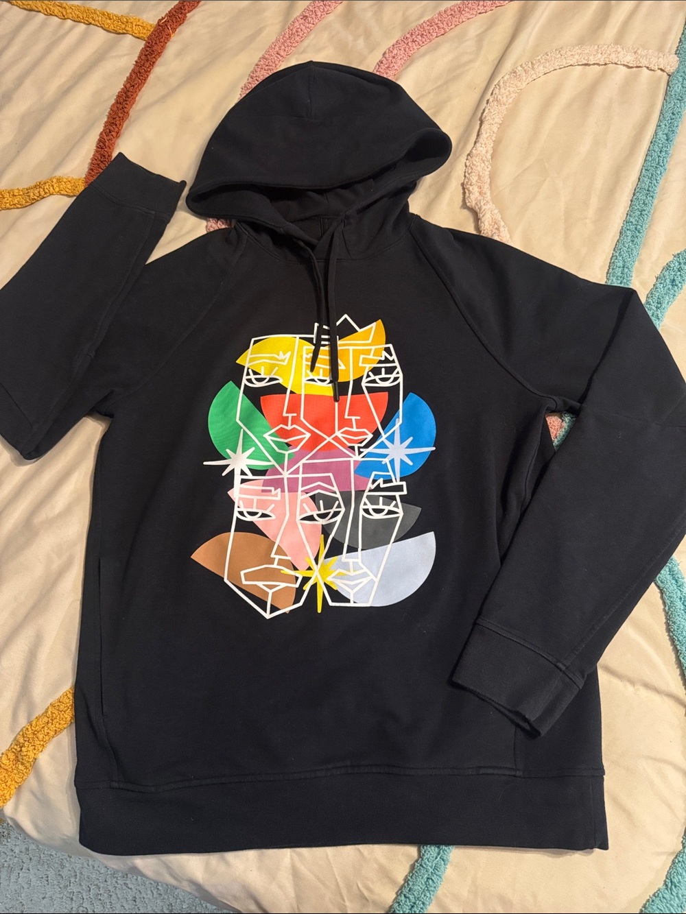 lululemon athletica Black Hoodie with Multicolor Abstract Faces Graphic